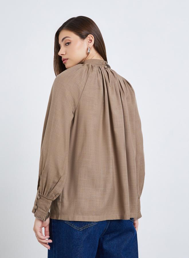 ستايلي بلوزة مزينة بكسرات وأكمام بالون - Image 4